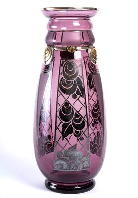 20th Century Art Deco Vase in Purple Glass and Silver Metal from d'Argyl Val-UQL-1427673