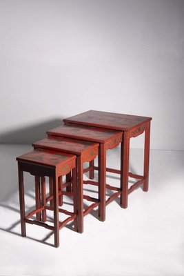 20th Century Chinese Nesting Tables in Red Lacquered Quartetto, 1890, Set of 4-RCE-1720071