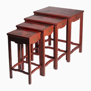 20th Century Chinese Nesting Tables in Red Lacquered Quartetto, 1890, Set of 4-RCE-1720071