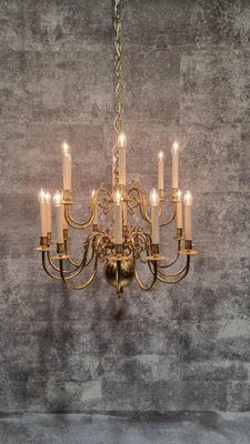 20th Century Dutch 2-Tiered Brass Chandelier-NQV-1220261