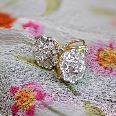 20th Century French 19 Karat Earrings with Rose-Cut Diamonds, Set of 2-OLU-1419080