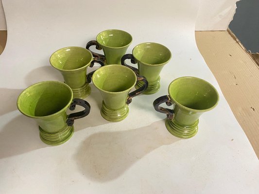 20th Century French Ceramic Cups in Green and Brown, Set of 6-UR-1726578