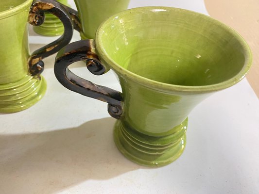 20th Century French Ceramic Cups in Green and Brown, Set of 6-UR-1726578