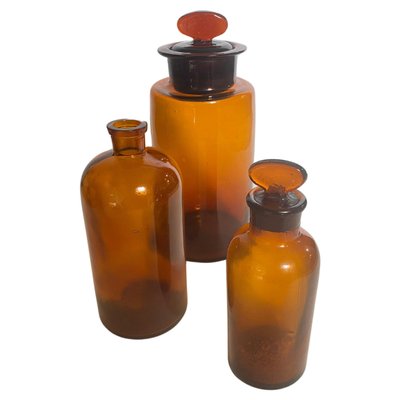 20th Century French Cobalt Orange Pharmacy Bottles, Set of 3-UR-1728457