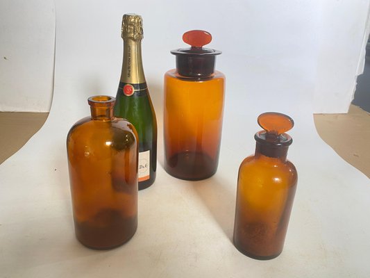 20th Century French Cobalt Orange Pharmacy Bottles, Set of 3-UR-1728457