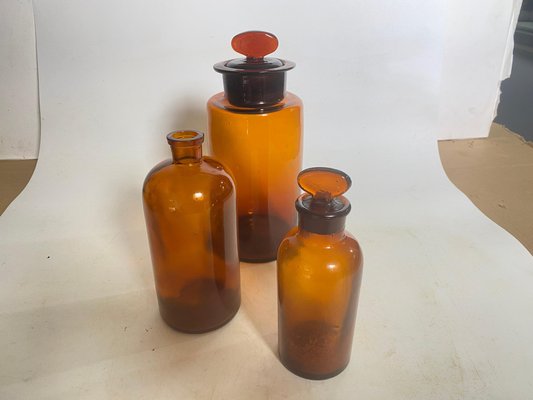 20th Century French Cobalt Orange Pharmacy Bottles, Set of 3-UR-1728457