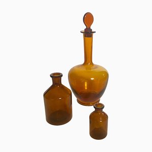 20th Century French Cobalt Orange Pharmacy Bottles, Set of 3-UR-1728456