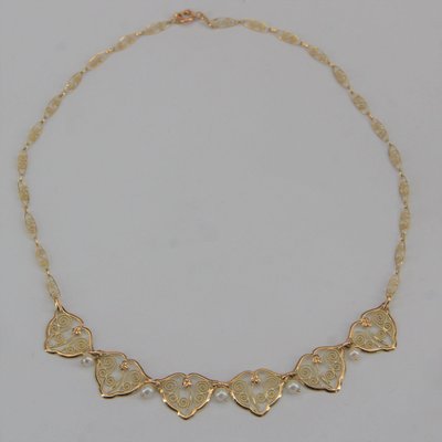 20th Century French Cultured Pearl & 18K Yellow Gold Drapery Necklace-OLU-975586