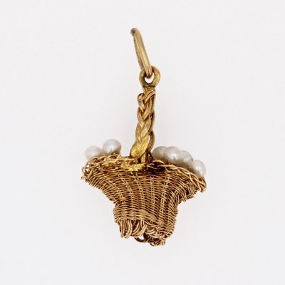 20th Century French Fine Pearl 18 Karat Yellow Gold Basket Pendant, 1890s-OLU-1777371