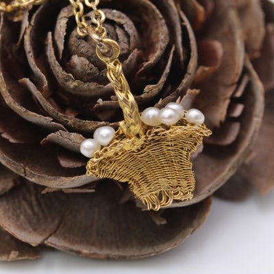 20th Century French Fine Pearl 18 Karat Yellow Gold Basket Pendant, 1890s-OLU-1777371