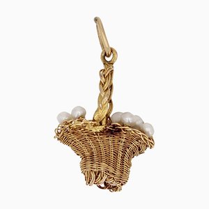 20th Century French Fine Pearl 18 Karat Yellow Gold Basket Pendant, 1890s-OLU-1777371