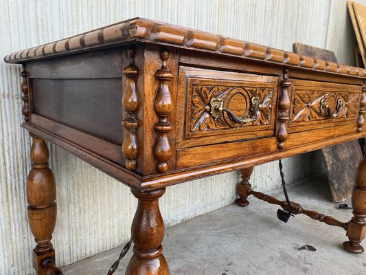 20th-Century French Louis XV Style Carved Walnut Desk with Three Drawers-PSK-1002629