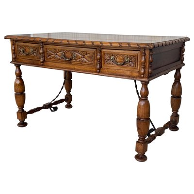 20th-Century French Louis XV Style Carved Walnut Desk with Three Drawers-PSK-1002629