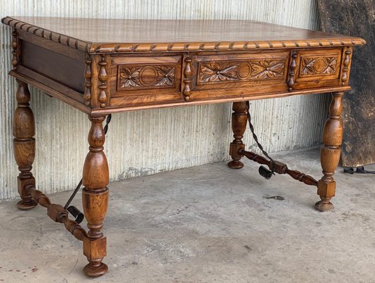 20th-Century French Louis XV Style Carved Walnut Desk with Three Drawers-PSK-1002629