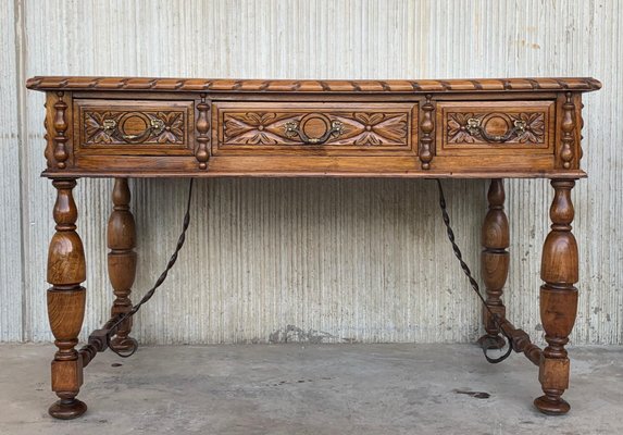 20th-Century French Louis XV Style Carved Walnut Desk with Three Drawers-PSK-1002629