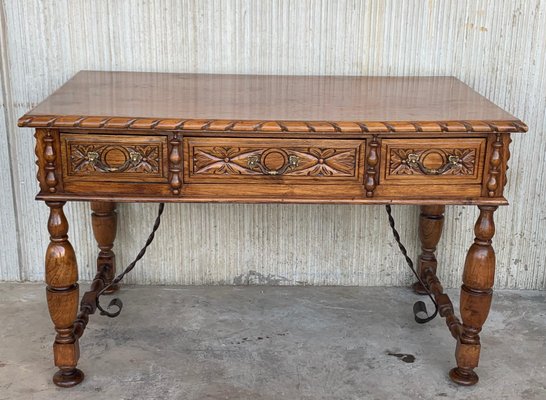 20th-Century French Louis XV Style Carved Walnut Desk with Three Drawers-PSK-1002629