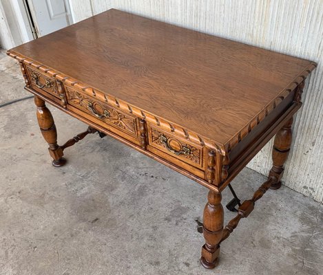 20th-Century French Louis XV Style Carved Walnut Desk with Three Drawers-PSK-1002629