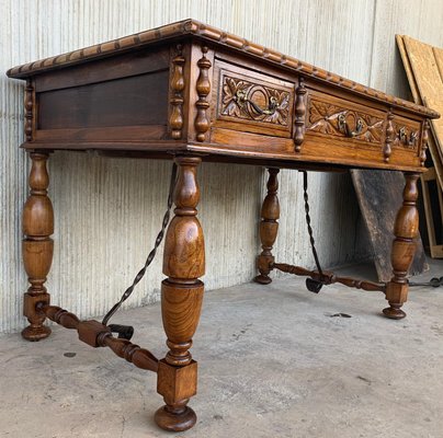 20th-Century French Louis XV Style Carved Walnut Desk with Three Drawers-PSK-1002629