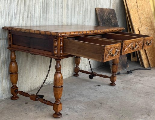 20th-Century French Louis XV Style Carved Walnut Desk with Three Drawers-PSK-1002629