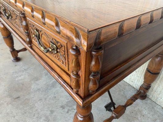 20th-Century French Louis XV Style Carved Walnut Desk with Three Drawers-PSK-1002629