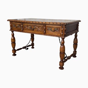 20th-Century French Louis XV Style Carved Walnut Desk with Three Drawers-PSK-1002629