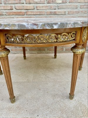 20th Century French Louis XVI Style Bronze, Round Marble & Oak Table-NOU-981879