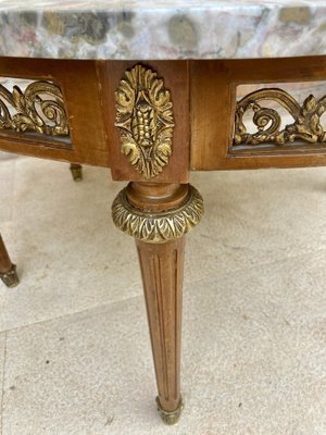 20th Century French Louis XVI Style Bronze, Round Marble & Oak Table-NOU-981879