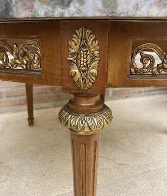 20th Century French Louis XVI Style Bronze, Round Marble & Oak Table-NOU-981879