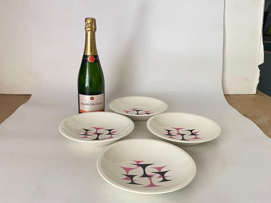 20th Century French Modernist Ceramic Plates with Geometrical Pattern Decor, Set of 4-UR-1706804