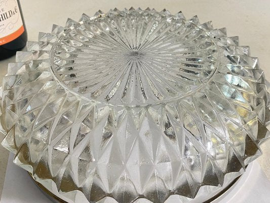 20th Century Glass Dish Vide-Poche Bowl Glass and Metal Round Pattern, France-UR-1773718