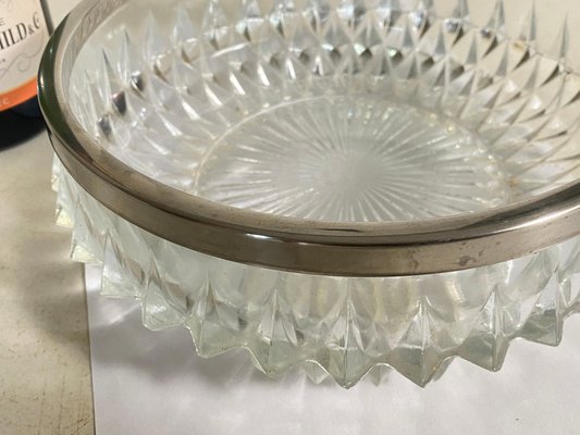 20th Century Glass Dish Vide-Poche Bowl Glass and Metal Round Pattern, France-UR-1773718