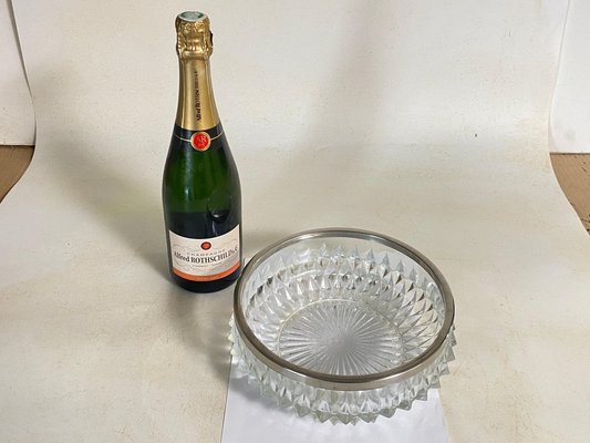 20th Century Glass Dish Vide-Poche Bowl Glass and Metal Round Pattern, France-UR-1773718