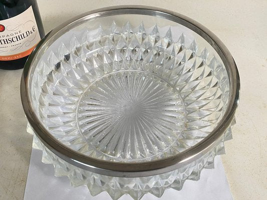 20th Century Glass Dish Vide-Poche Bowl Glass and Metal Round Pattern, France-UR-1773718