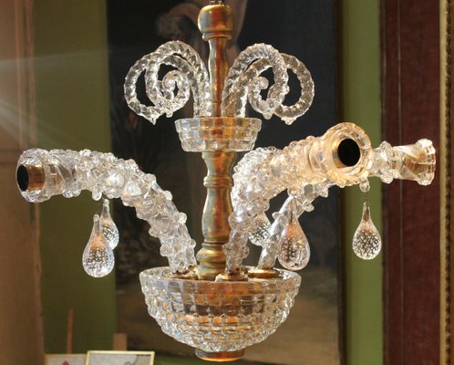 20th Century Italian Murano Transparent Glass 2-Tier 5-Light Chandelier, 1940s-AXE-1433484