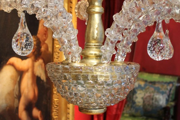 20th Century Italian Murano Transparent Glass 2-Tier 5-Light Chandelier, 1940s-AXE-1433484