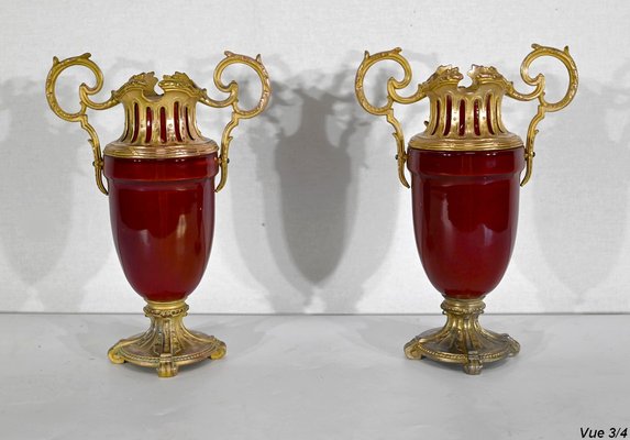 20th Century Louis XVI Ceramic and Golden Metal Cassolettes, 1950s, Set of 2-RVK-1401182