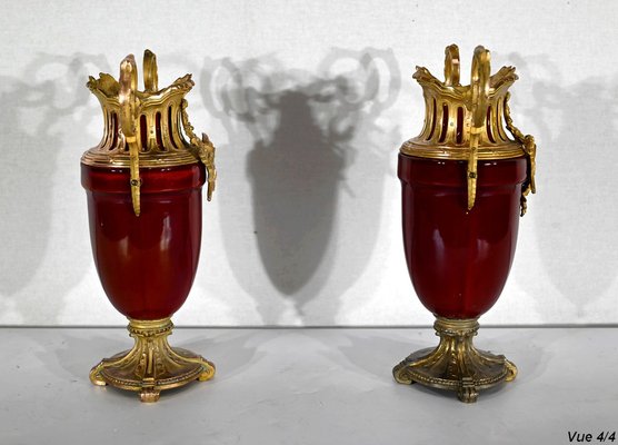 20th Century Louis XVI Ceramic and Golden Metal Cassolettes, 1950s, Set of 2-RVK-1401182