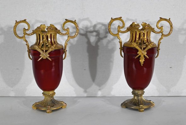 20th Century Louis XVI Ceramic and Golden Metal Cassolettes, 1950s, Set of 2-RVK-1401182