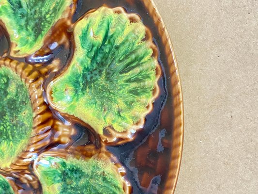 20th Century Majolica Green Oyster Plate-UR-1334382