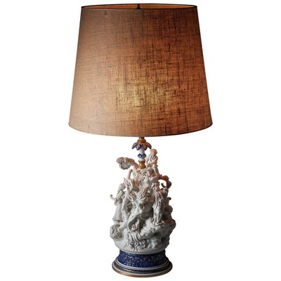 20th-Century Mangani Porcelain Table Lamp with Sculpted Figurines, Italy-POG-2019545