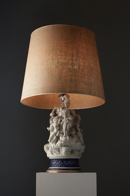 20th-Century Mangani Porcelain Table Lamp with Sculpted Figurines, Italy-POG-2019545