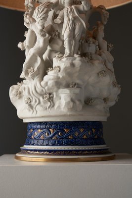 20th-Century Mangani Porcelain Table Lamp with Sculpted Figurines, Italy-POG-2019545