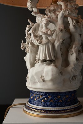 20th-Century Mangani Porcelain Table Lamp with Sculpted Figurines, Italy-POG-2019545