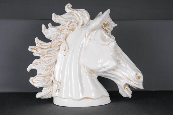 20th Century Monumental White Horse Head Pottery, 1970s-FLW-1402350