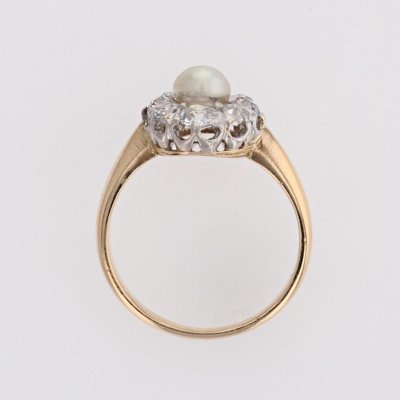 20th Century Pearl Diamonds Yellow Gold Platinum Marquise Ring-OLU-1719628