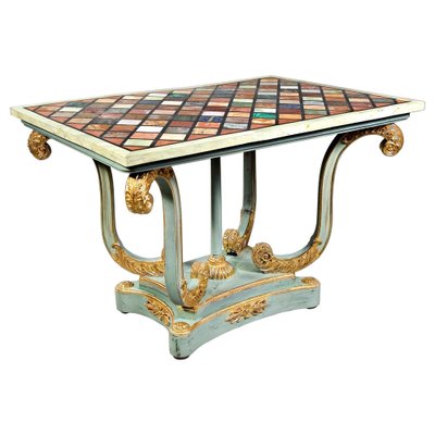 20th Century Pietra-Dura Classicism Pastel Light Blue Table-FLW-1402343