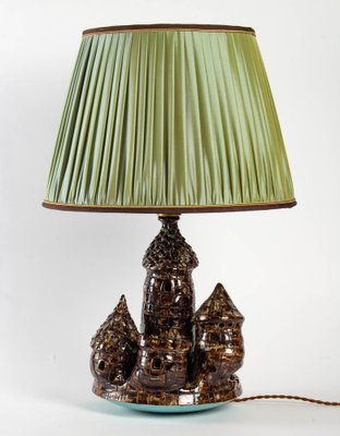 20th Century Primavera Ceramic Lamp with Pleated Silk Shade-UQL-1094576