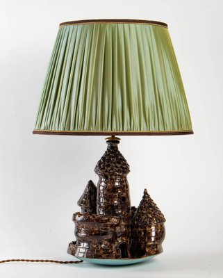 20th Century Primavera Ceramic Lamp with Pleated Silk Shade-UQL-1094576