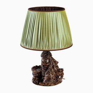 20th Century Primavera Ceramic Lamp with Pleated Silk Shade-UQL-1094576