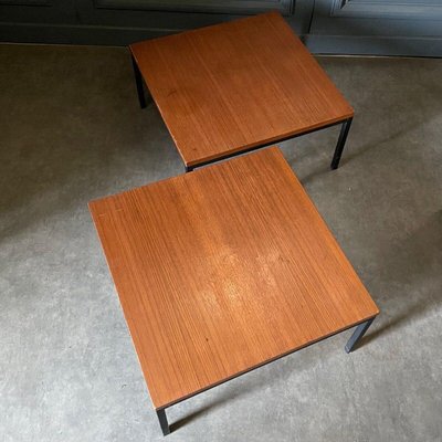 20th Century Scandinavian Side Tables with Teak Top and Tubular Legs, 1960s, Set of 2-QKG-2035274